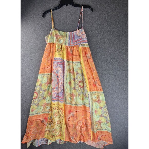 THML Dress M Orange Yellow Floral Colorblock Midi - Picture 1 of 9